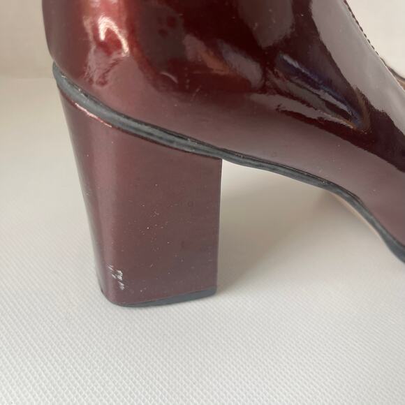 Vtg Precis 90s Patent Peep Toe Womens Shoes Sz 7.5 Chunky Heel Retro Y2K Square - Picture 10 of 15